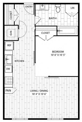 Floor plan for studio, 1 bath, 561 sqft